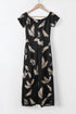 Print Off Shoulder Slit Bodycon Midi Dress